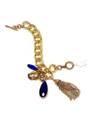Blue Teardrop Sapphire Chunky Gold Tassel Toggle Bracelet​
